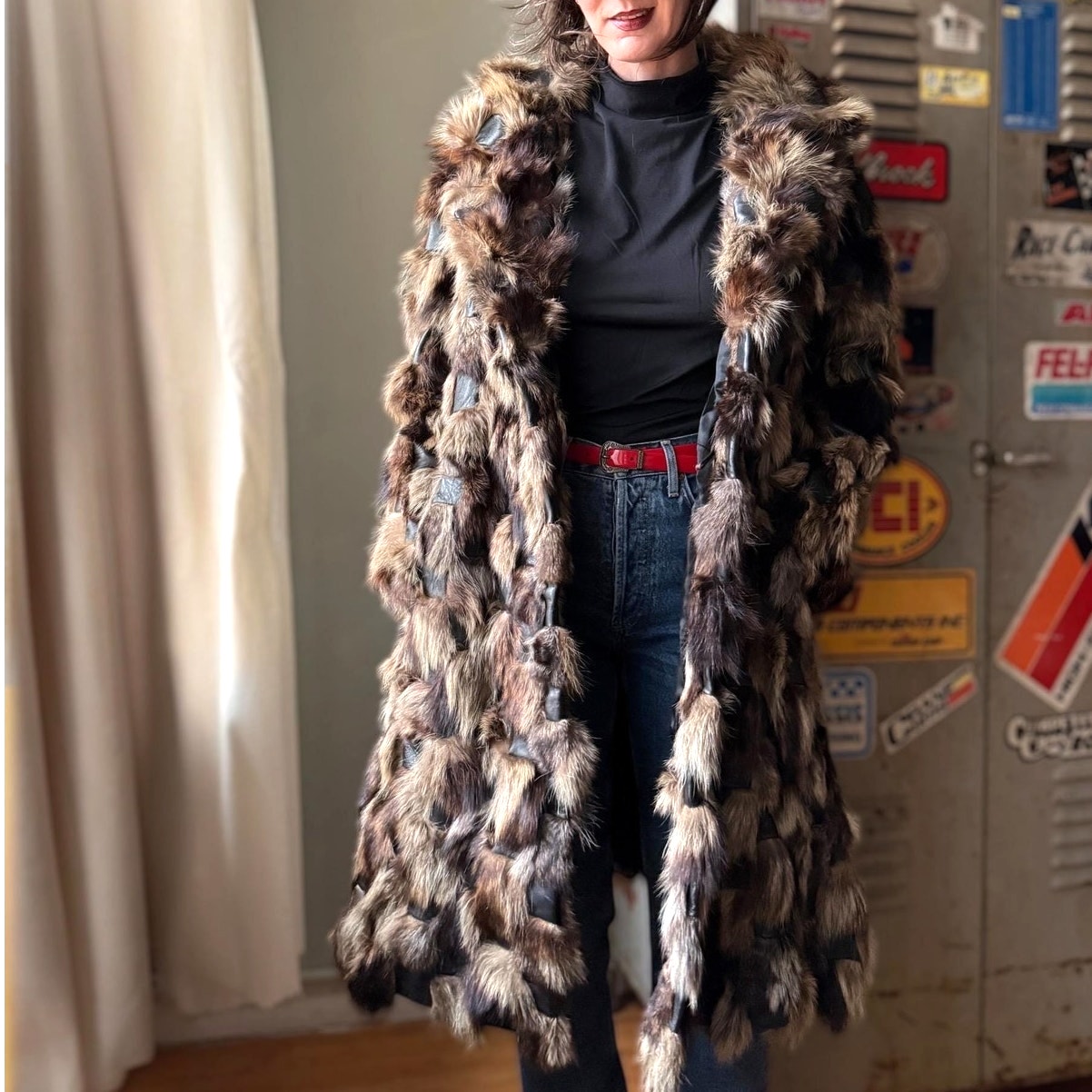 Vintage 70s Rabbit Fur Patchwork Coat | Long Shaggy Fur Leather | Boho Glam M/L